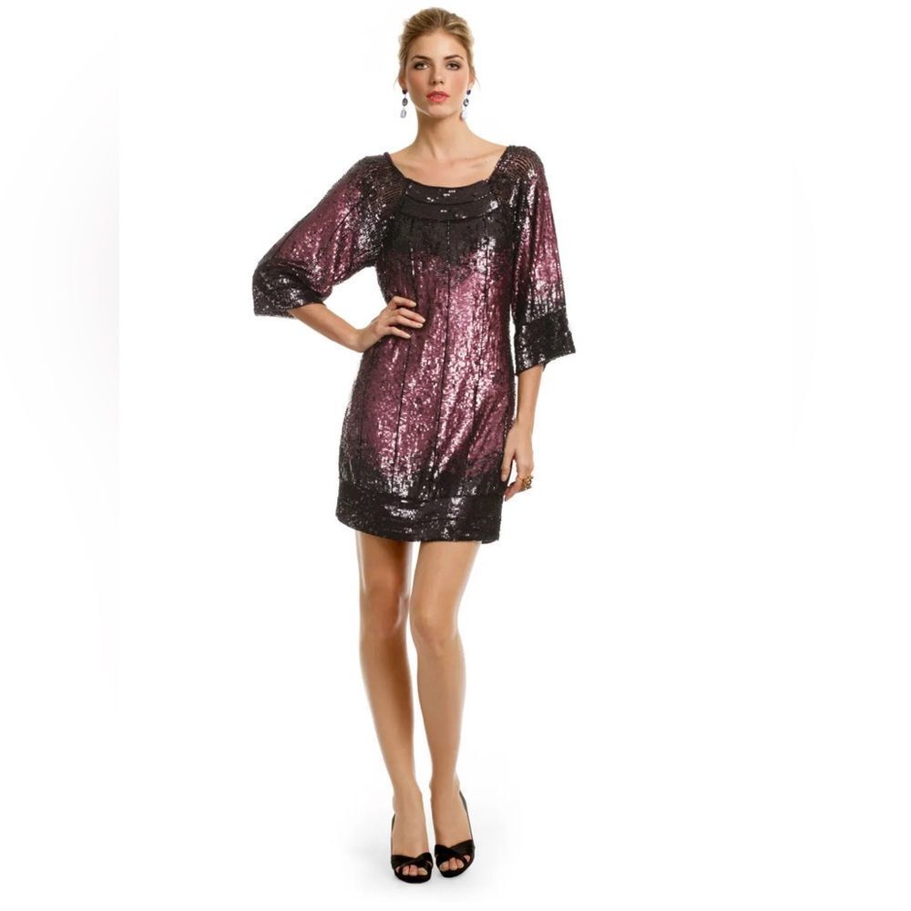 Mark James Badgley Mischka Cabernet Sequin Kiss Ombre Cocktail Dress S